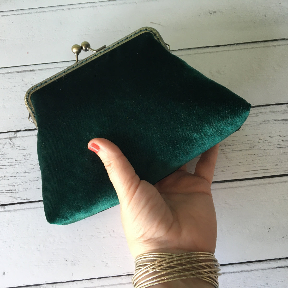 Emerald Green Velvet 5.5 Inch Clasp Purse Frame Wedding Clutch Bag Girl Got Bag