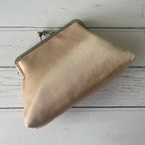 Champagne Satin 5.5 Inch Clasp Purse Frame Clutch Bag