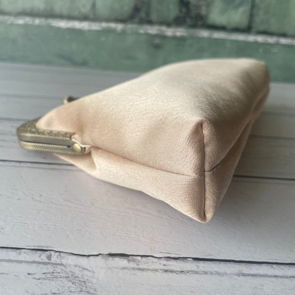 Champagne Satin 8 Inch Bronze Clasp Purse Frame Clutch Bag