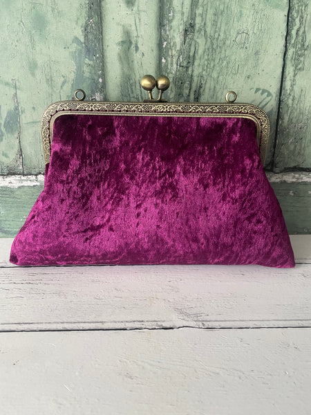 Aubergine Plum Velvet 8 Bronze Clasp Purse Frame Wedding Clutch Bag