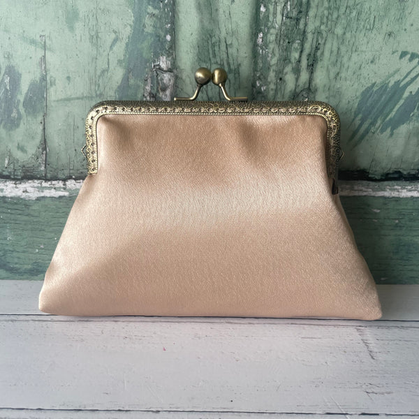 Champagne Satin 5.5 Inch Clasp Purse Frame Clutch Bag