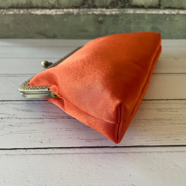 Dark Orange Satin 8 Inch Bronze Clasp Purse Frame Clutch Bag