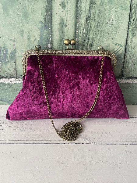 Aubergine Plum Velvet 8 Bronze Clasp Purse Frame Wedding Clutch Bag