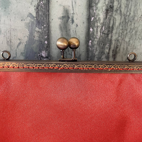 Dark Orange Satin 8 Inch Bronze Clasp Purse Frame Clutch Bag