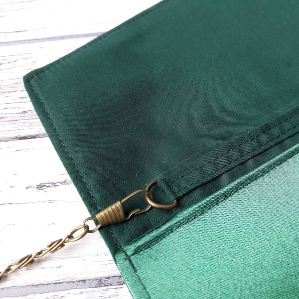 Emerald Green Fold Over Envelope Satin Clutch Bag