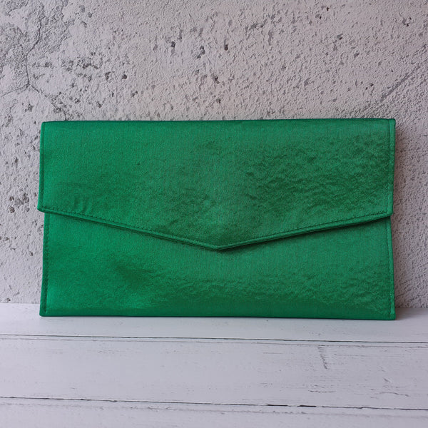 Bright Green Fold Over Envelope Satin Clutch Bag