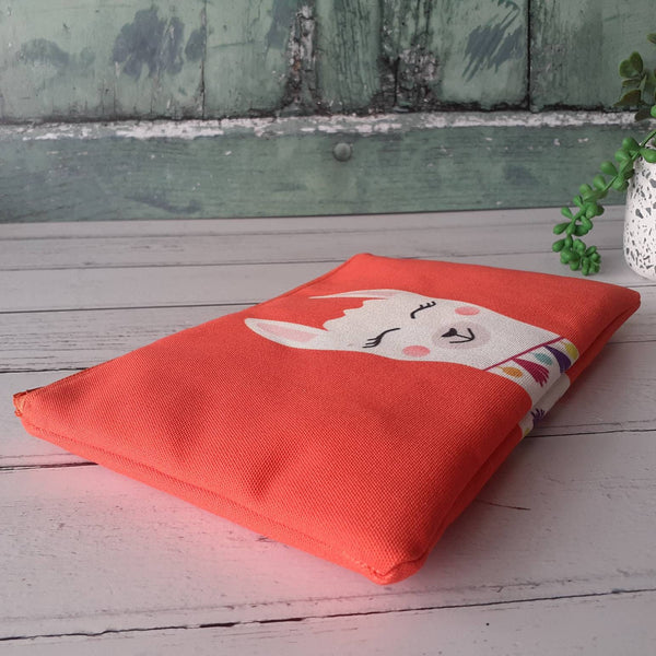 Handmade Orange and White Llama Canvas Larger Zipper Pouch