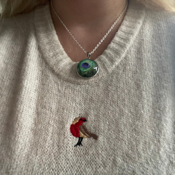 Waning Gibbous Moon Phase Print Glass Cabochon Pendant Necklace