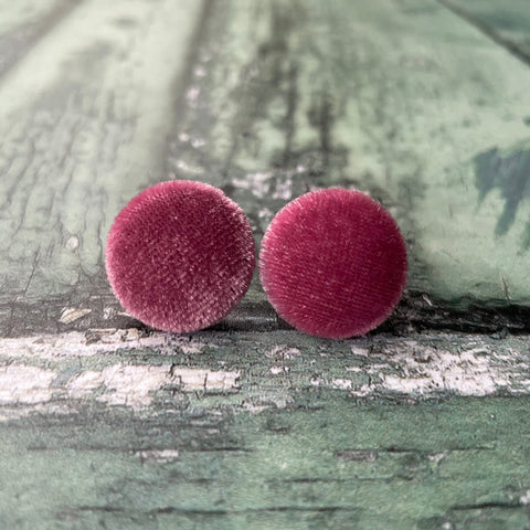 Antique Dusty Pink Velvet Fabric Button 19mm Stud Stainless Steel Stud Earrings