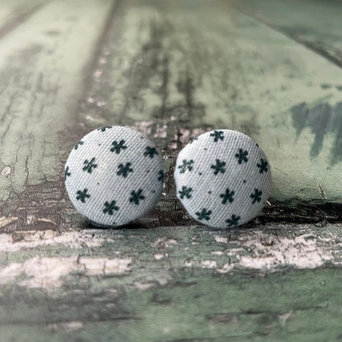 Retro Style Blue Daisies Floral Fabric Button 19mm Stud Stainless Steel Stud Earrings