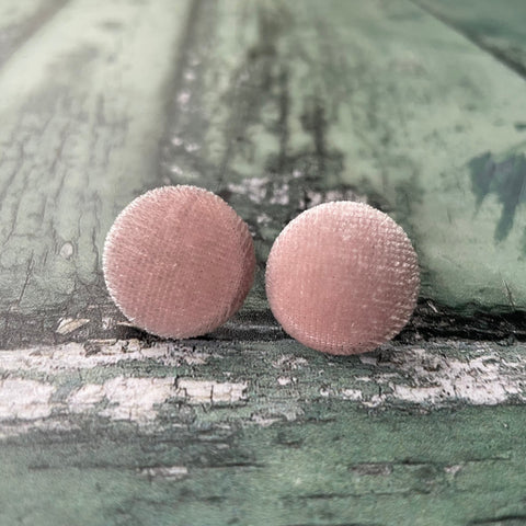 Crepe Pink Velvet Fabric Button 19mm Stud Stainless Steel Stud Earrings