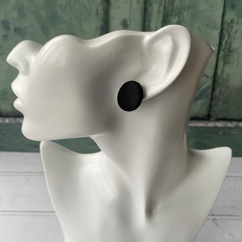 Black Satin Fabric Button 19mm Stud Stainless Steel Stud Earrings