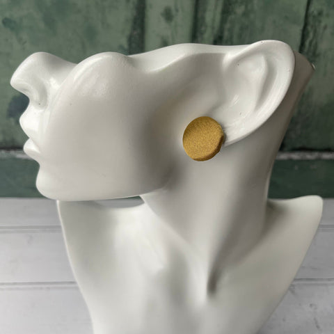 Antique Old Gold Satin Fabric Button 19mm Stud Stainless Steel Stud Earrings