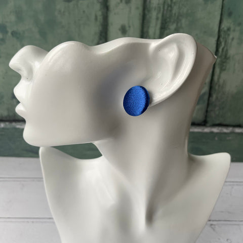 Royal Blue Satin Fabric Button 19mm Stud Stainless Steel Stud Earrings
