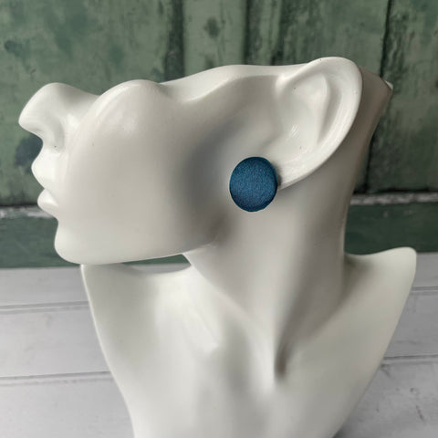 Petrol Blue Satin Fabric Button 19mm Stud Stainless Steel Stud Earrings