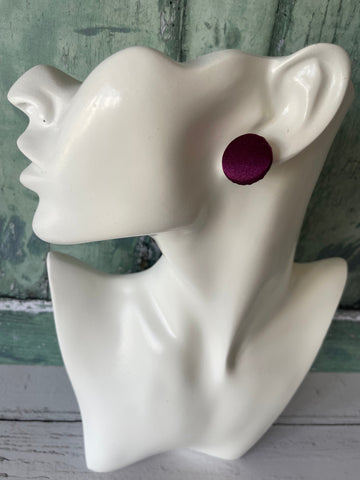 Aubergine Plum Satin Fabric Button 19mm Stud Stainless Steel Stud Earrings