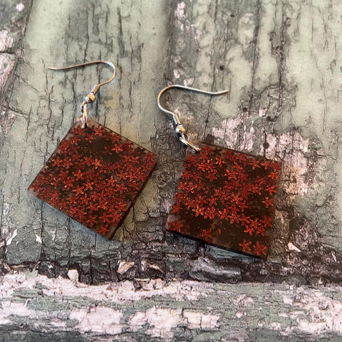 Amber Stars Glitter Square Dangle Stainless Steel Hook Earrings
