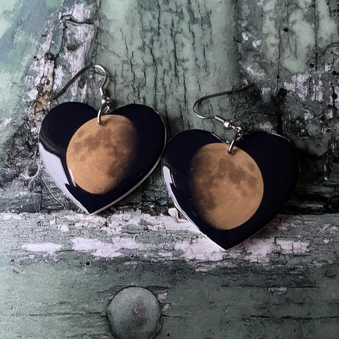 Moonscape Blue Kingfisher Wooden Earrings with Stainless Steel Hooks