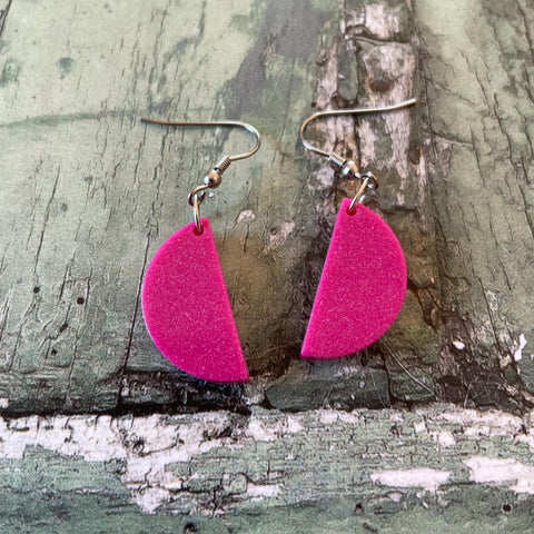 Pink Semi Circle Dangle Stainless Steel Hook Earrings