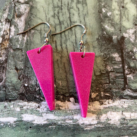 Pink Triangle Dangle Stainless Steel Hook Earrings