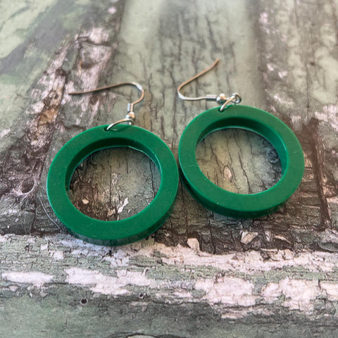 Green Round Hoop Dangle Stainless Steel Hook Earrings
