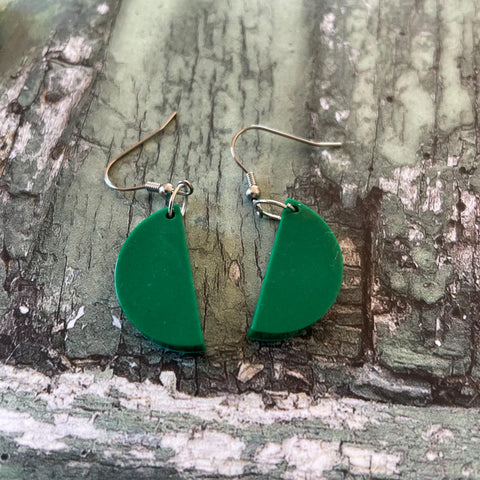 Green Semi Circle Dangle Stainless Steel Hook Earrings