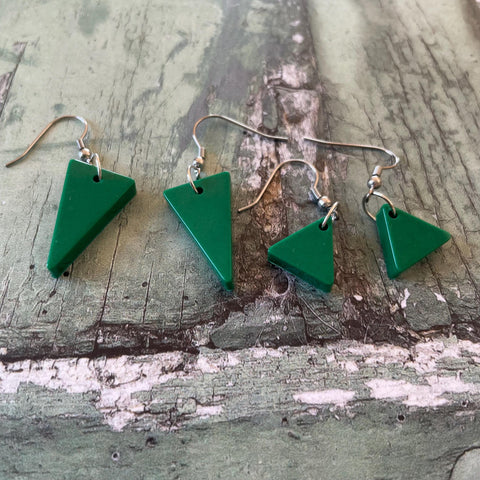 Green Triangle Dangle Stainless Steel Hook Earrings Set of Two