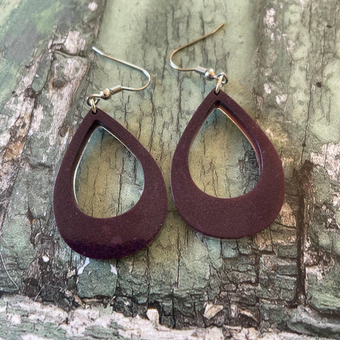 Dark purple Hoop Dangle Stainless Steel Hook Earrings