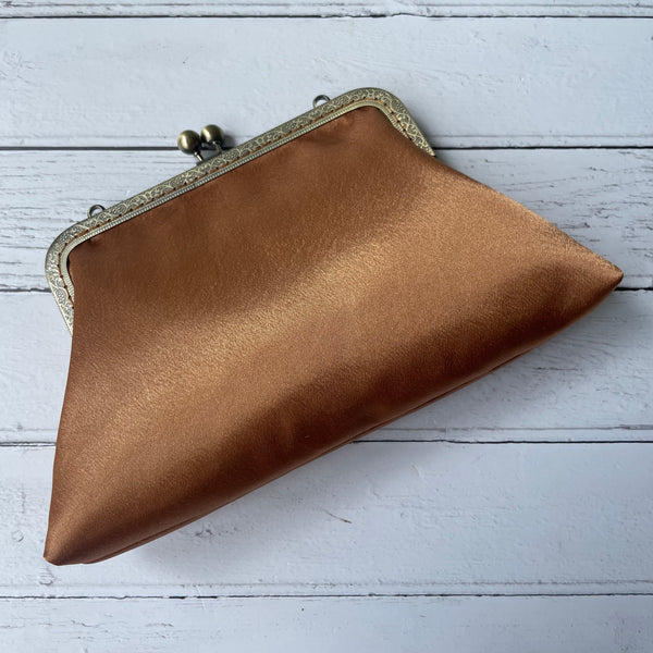 Copper Bronze Satin 8 Inch Bronze Clasp Purse Frame Clutch Bag