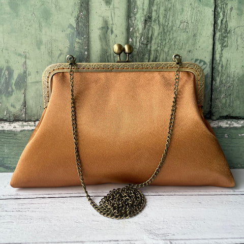 Copper Bronze Satin 8 Inch Bronze Clasp Purse Frame Clutch Bag