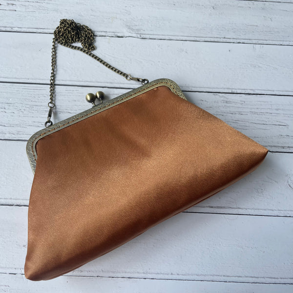 Copper Bronze Satin 8 Inch Bronze Clasp Purse Frame Clutch Bag