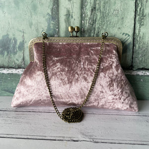 Light Mauve Crushed Velvet 8 Inch Bronze Clasp Purse Frame Clutch Bag