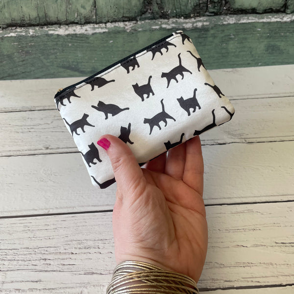 Black and White Cats Satin Coin Zipper Purse Pouch