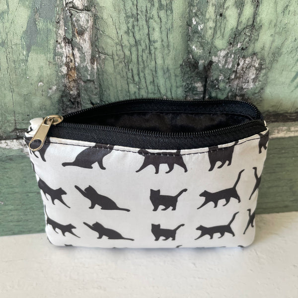 Black and White Cats Satin Coin Zipper Purse Pouch
