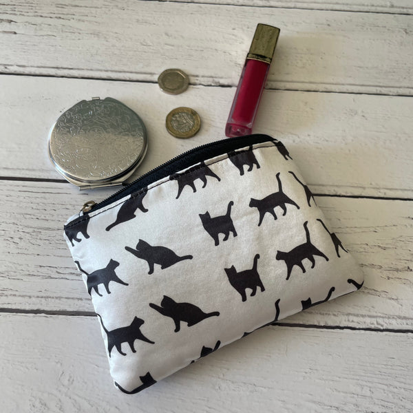 Black and White Cats Satin Coin Zipper Purse Pouch