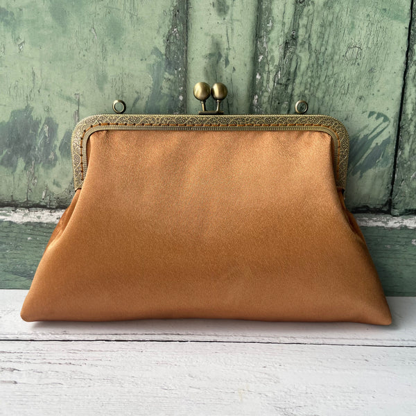 Copper Bronze Satin 8 Inch Bronze Clasp Purse Frame Clutch Bag