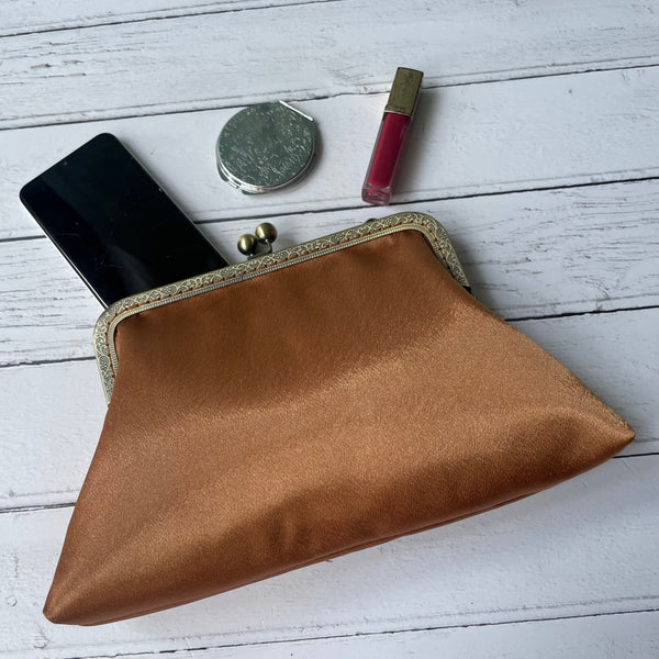 Copper Bronze Satin 8 Inch Bronze Clasp Purse Frame Clutch Bag