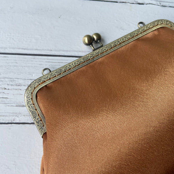 Copper Bronze Satin 8 Inch Bronze Clasp Purse Frame Clutch Bag