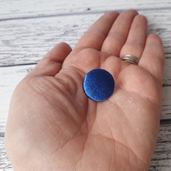 Royal Blue Satin Fabric Button Stud Earrings