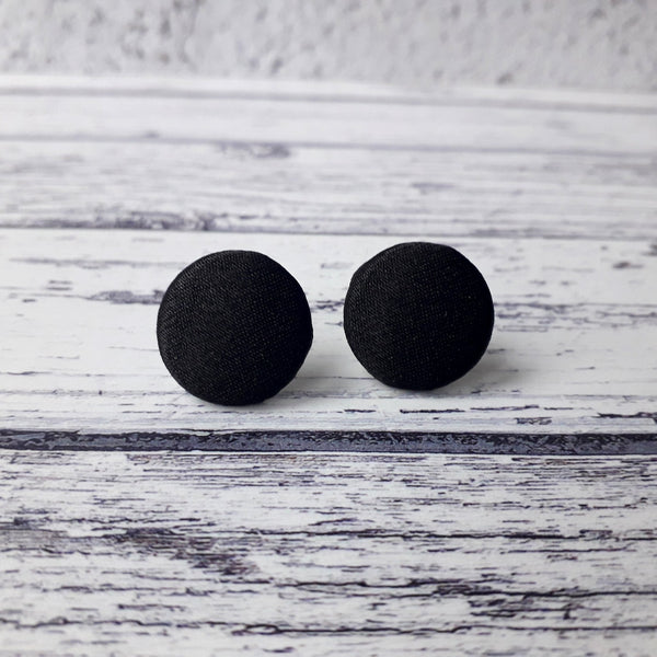 Black Satin Fabric Button Stud Earrings