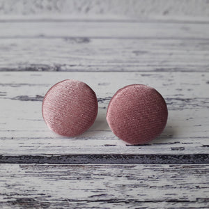 Antique Dusty Rose Pink Satin Fabric Button Stud Earrings