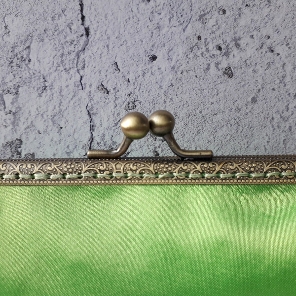 Bright Neon Green Satin 5.5 Inch Clasp Purse Frame Clutch Bag