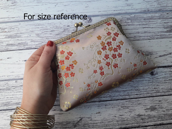 Tropical Floral Butterflies Satin 5.5 Inch Bronze Clasp Purse Frame Clutch Bag