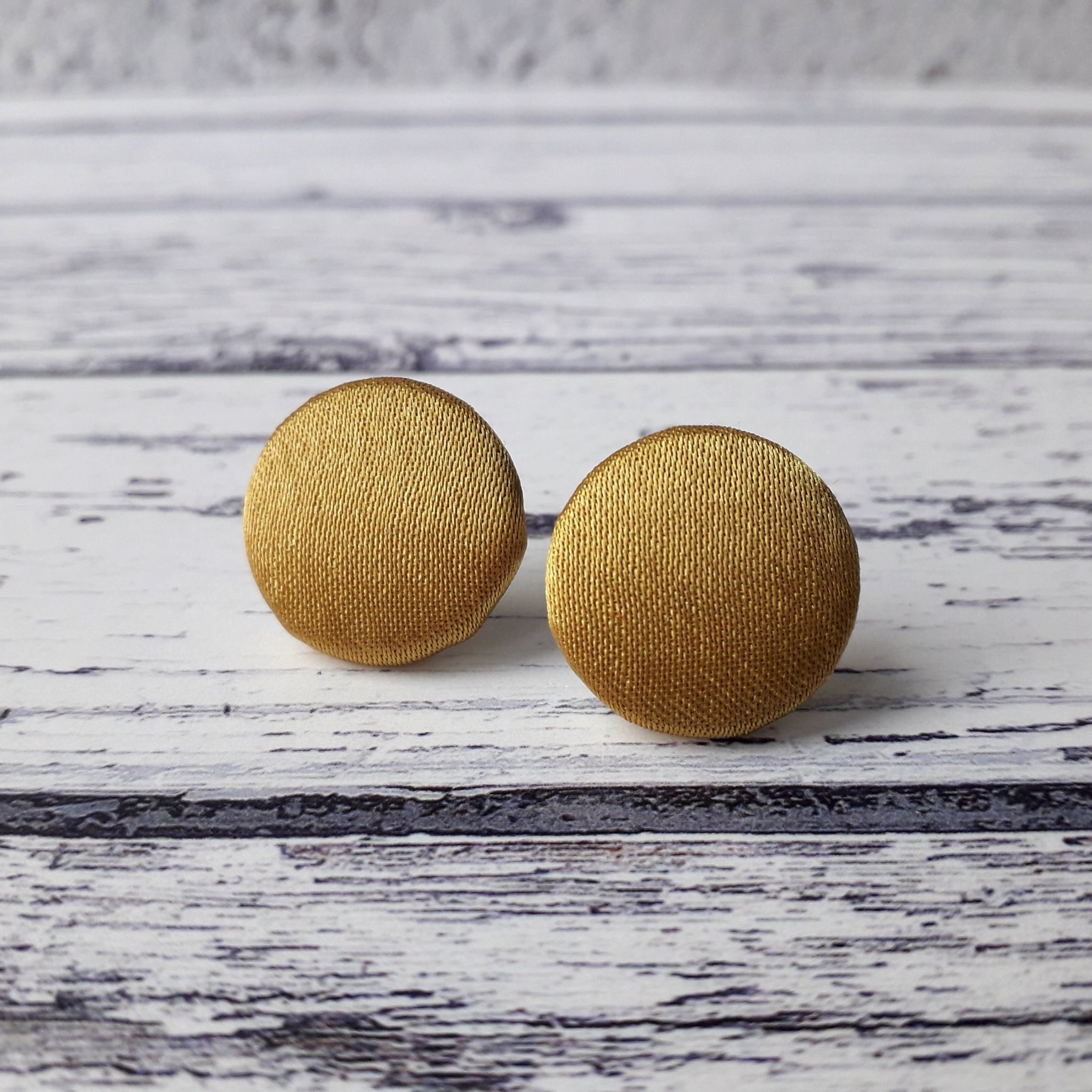 Antique Gold Satin Fabric Button Stud Earrings Birthday Gift for Her