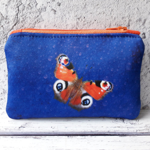 Red and Blue Butterfly Zipper Coin Purse Pouch