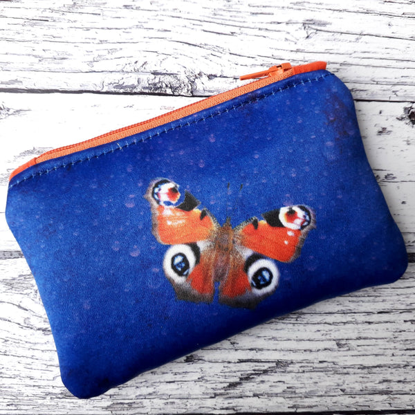 Red and Blue Butterfly Zipper Coin Purse Pouch