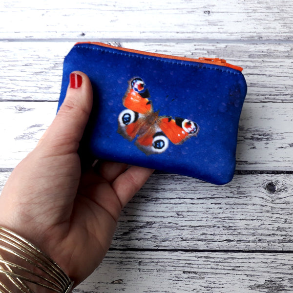 Red and Blue Butterfly Zipper Coin Purse Pouch