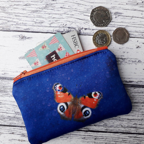Red and Blue Butterfly Zipper Coin Purse Pouch