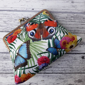 Tropical Floral Butterflies Satin Clutch Bag Purse