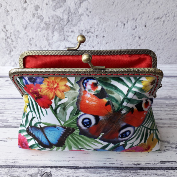 Tropical Floral Butterflies Satin Clutch Bag Purse